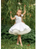 White Satin Tulle Ruffles Wedding Flower Girl Dress